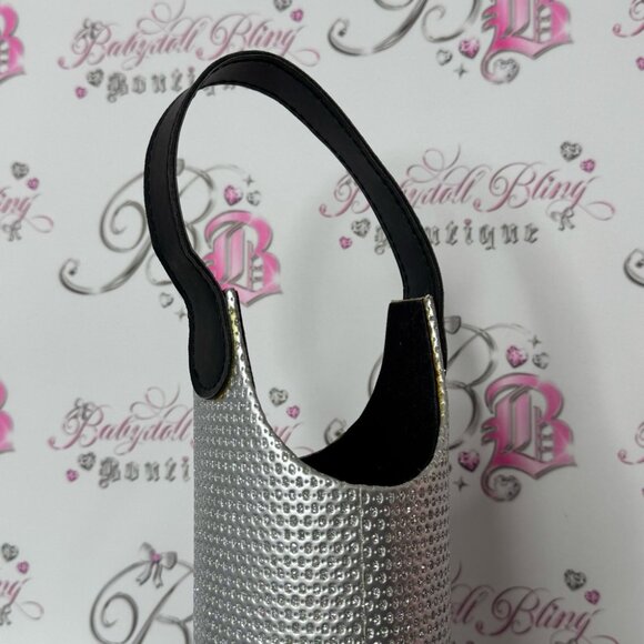 Wine Tote bag holdable silver sparkly Carrier picnic - Picture 3 of 4